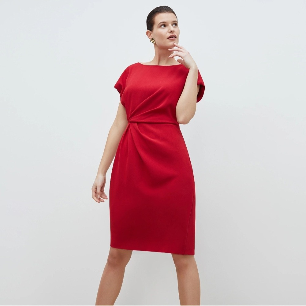 MM LAFLEUR Jillian Red Crepe Sheath Dress Boat Neck Midi Work Business NWT 0P